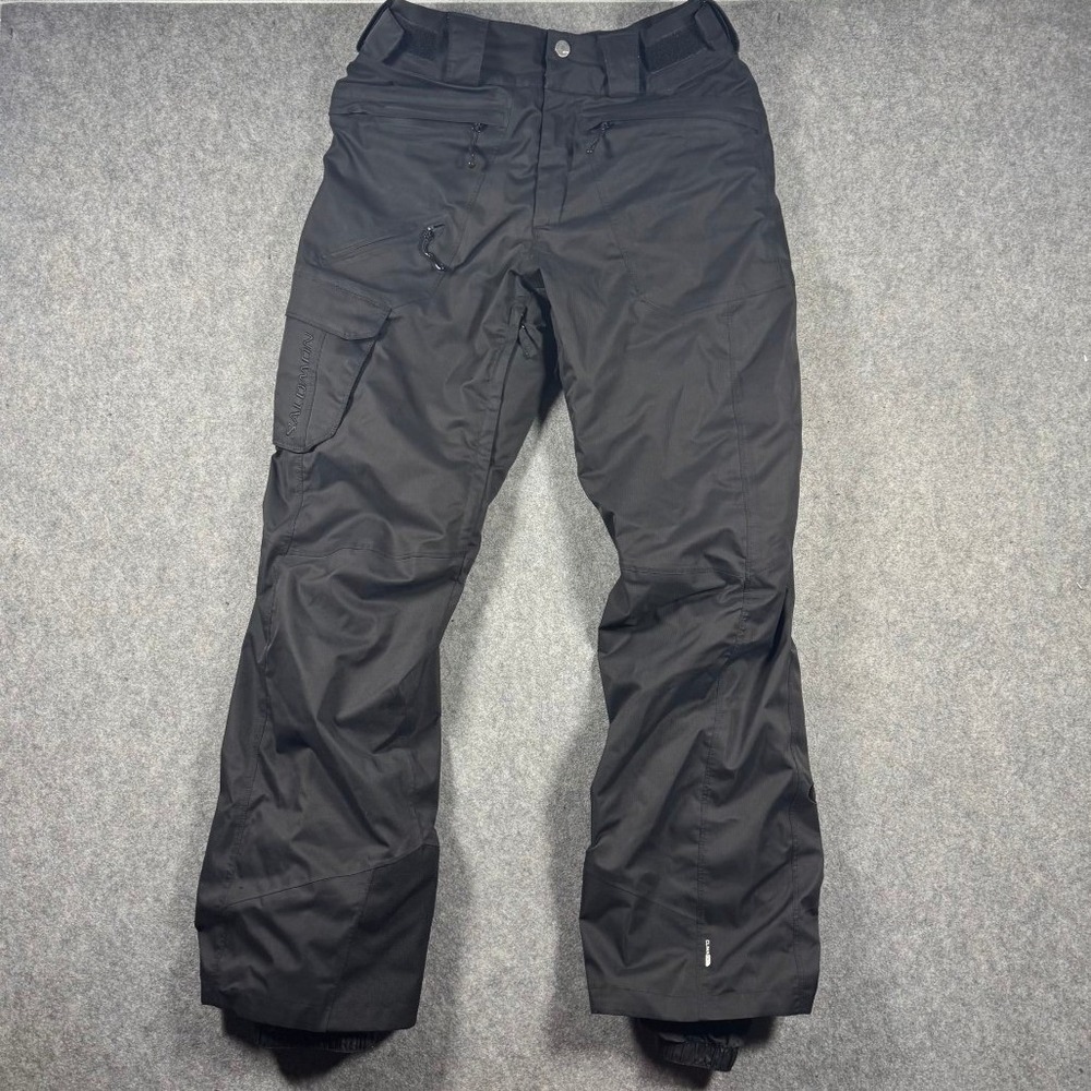 Salomon Mens Clima Pro 10k Ski Snowboard Pants Black Cargo Size M Waterproof EUC - Picture 1 of 14